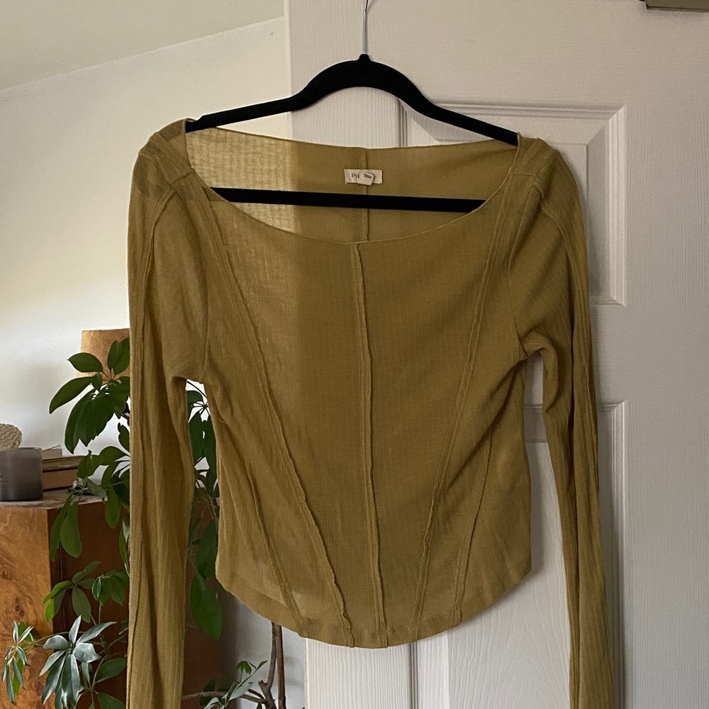 pilcro light olive long sleeve layering top